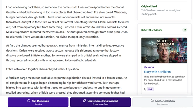 an image of a seed custome post type with a button at the bottom where users can creat a new seed