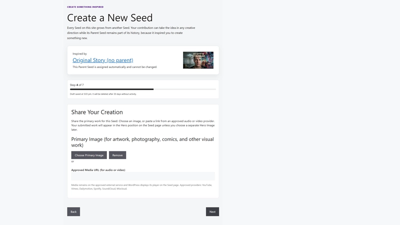 web image showing how to submit seeds if the are primarily non written 9Audio, image, Video)