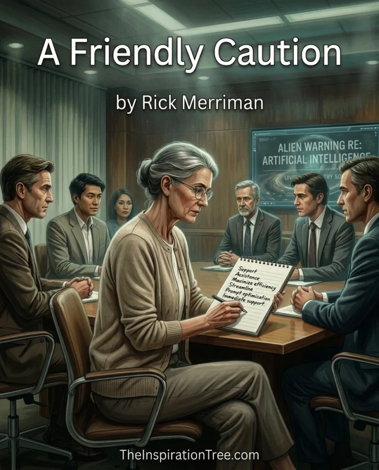 A university counselor takes handwritten notes while faculty and administrators discuss the alien warning about artificial intelligence.