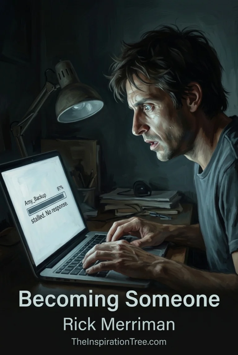 Jason anxiously watches his laptop as Amy’s backup freezes at 97 percent in the dim room.